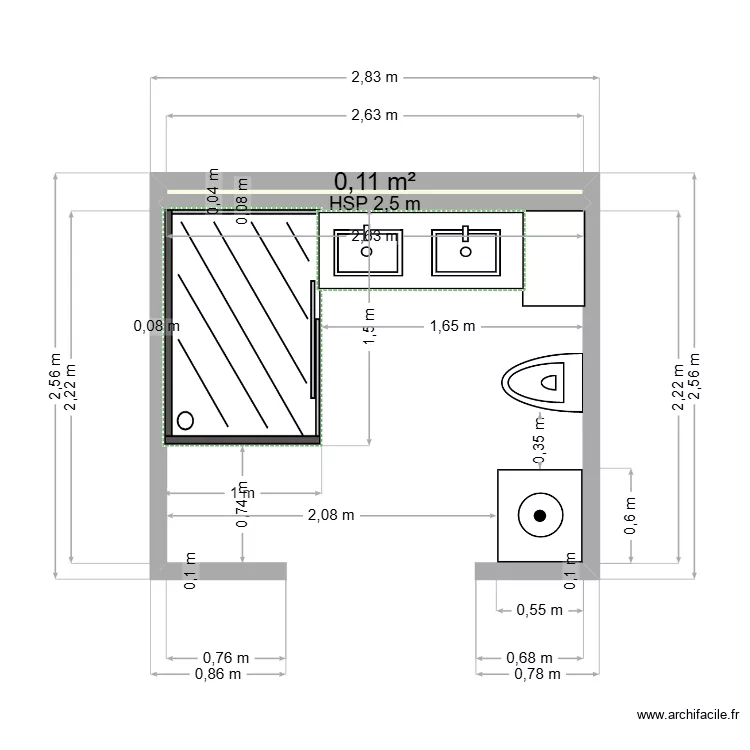 Salle de bains (2). Plan de 