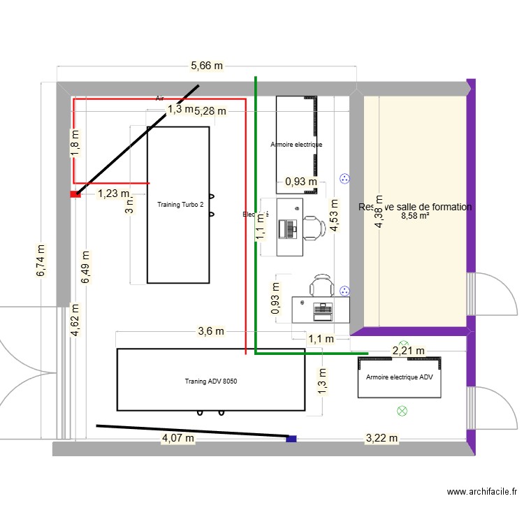 training section plan salle. Plan de 1 pièce et 9 m2