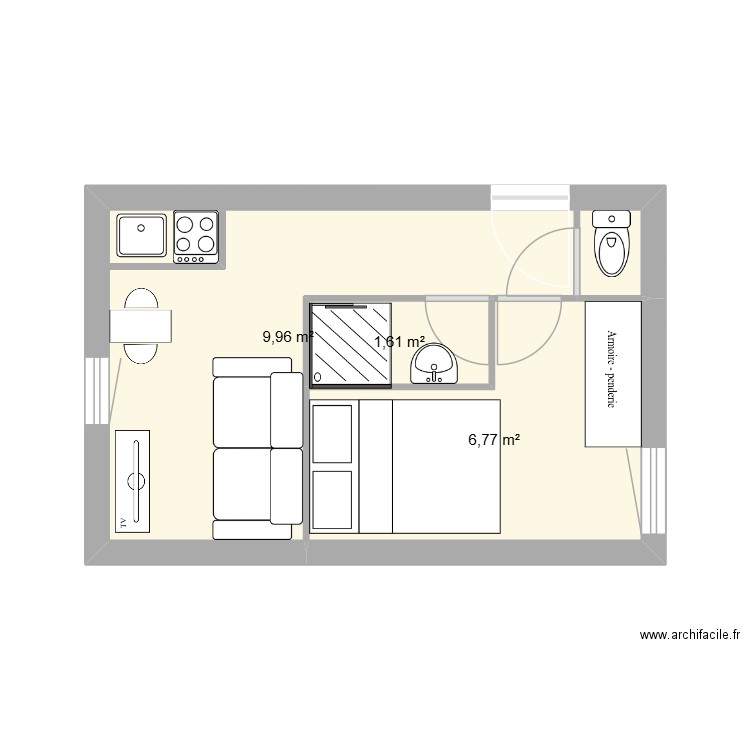 LOGEMENT LILOU. Plan de 3 pièces et 18 m2
