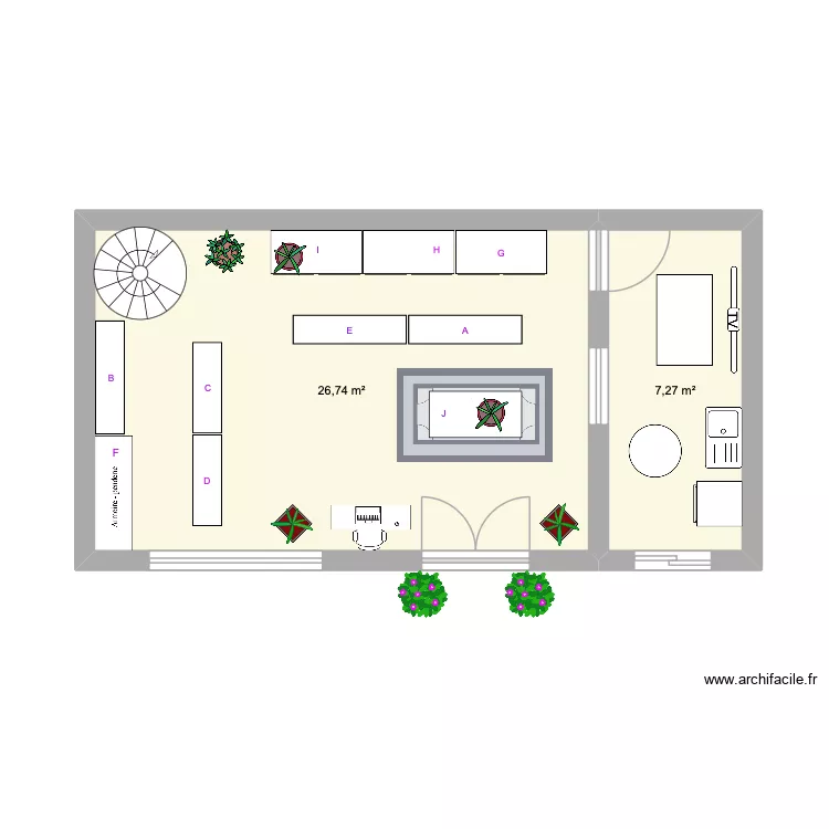Plan magasin. Plan de 2  et 34 m²