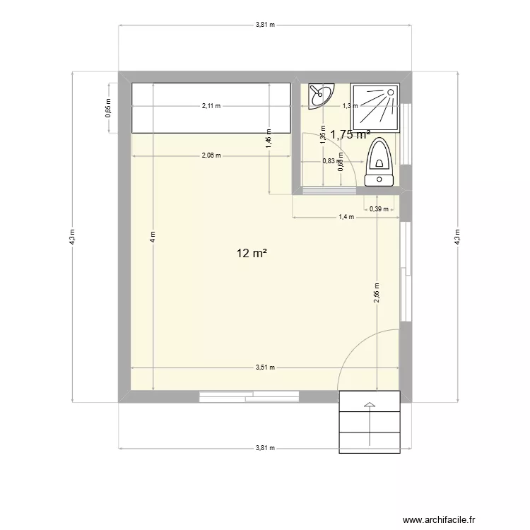 Chambre Doha bis. Plan de 