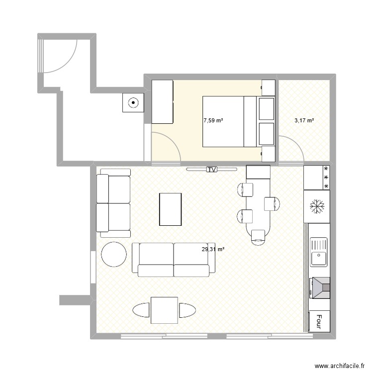 TINA E PAULO. Plan de 3 pièces et 40 m2