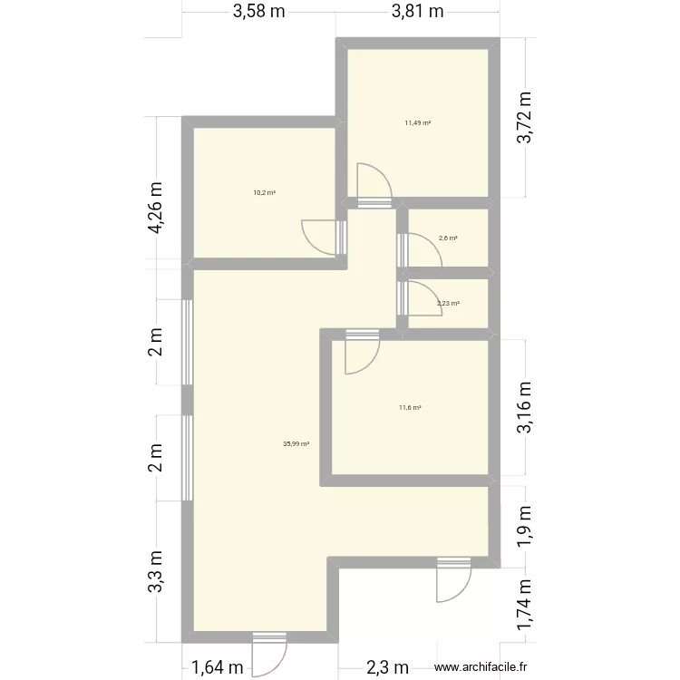 Cas 1 piso. Plan de 6 Pièces et 74 m² Cas 1 piso. Plan de 6 Pièces et 74 m²