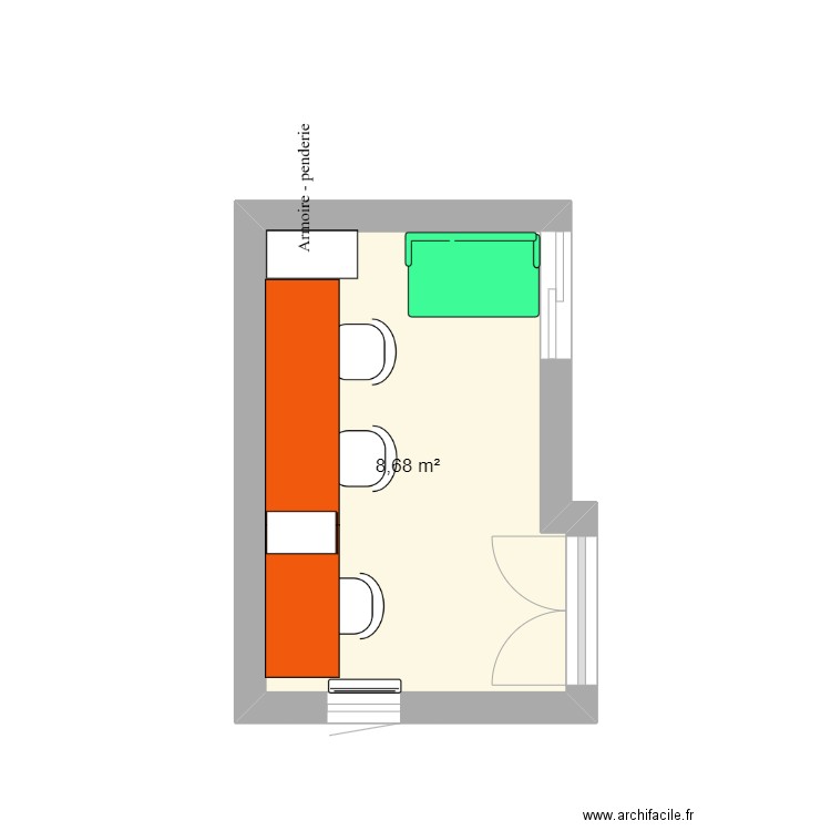 BUREAU N88. Plan de 1 pièce et 9 m2