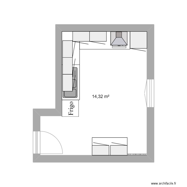 Cuisine. Plan de 1 pièce et 14 m2