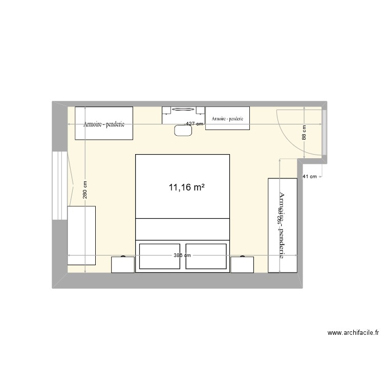 CH 1 Mantes 5 Palombe. Plan de 1 pièce et 11 m2