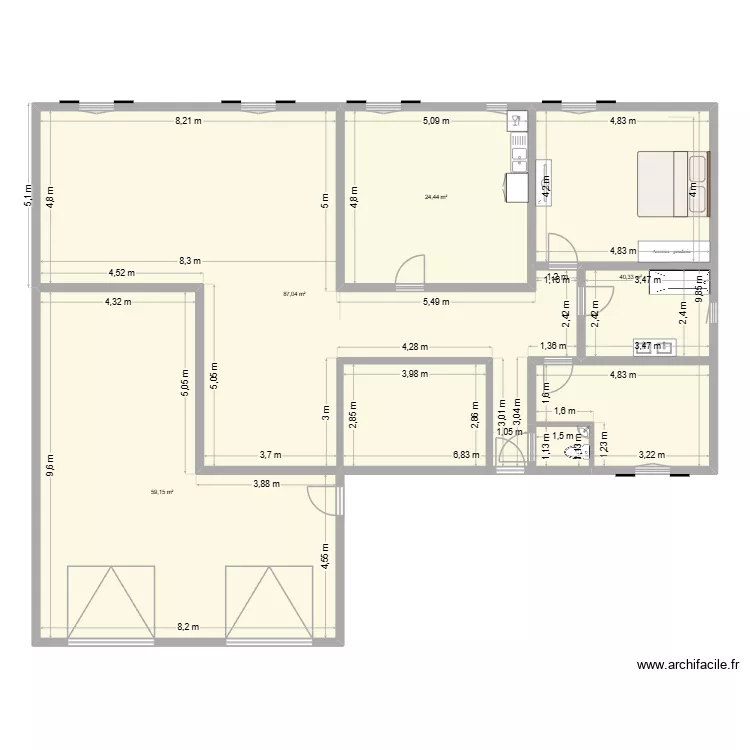 rdc baptiste amenager. Plan de 4 Pièces et 211 m²