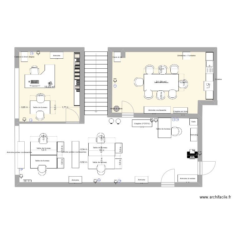 Bureau Back Office Hôtel de Ville. Plan de 2 pièces et 36 m2