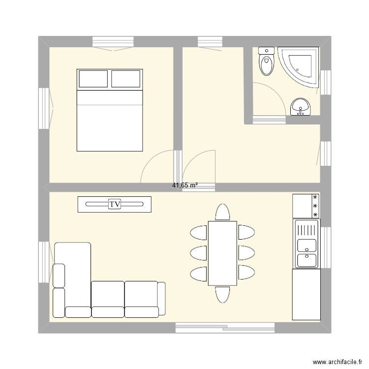 koyy. Plan de 1 pièce et 42 m2