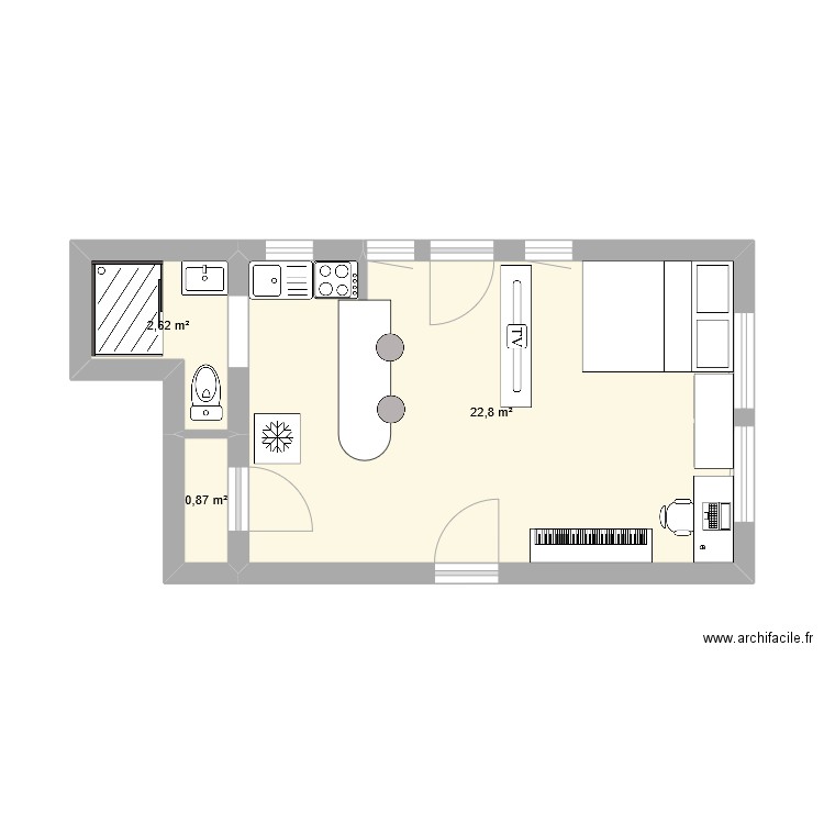 plan 1. Plan de 3 pièces et 26 m2
