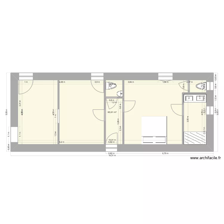Chaufferie 24-01. Plan de 1  et 61 m²