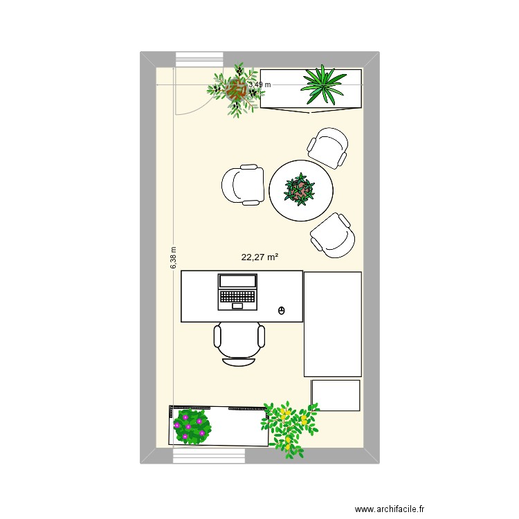 mon bureau. Plan de 1 pièce et 22 m2