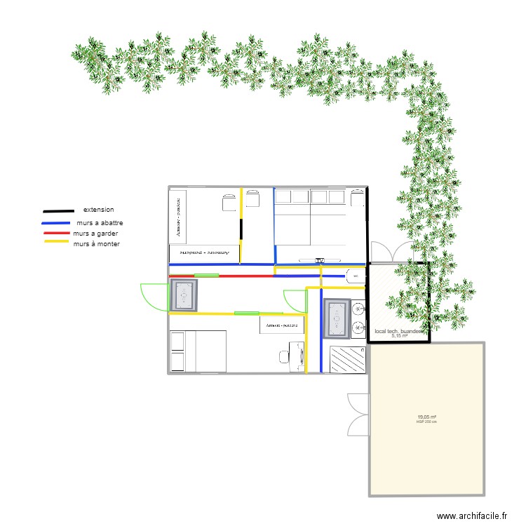 roulotte. Plan de 2 pièces et 24 m2