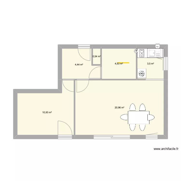 Noy&eacute; cuisine &eacute;xistant appart. Plan de 6  et 45 m²