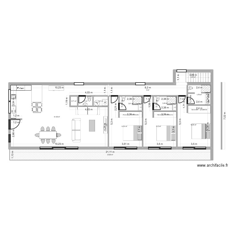 MAISON A 7M X 20M. Plan de 13 pièces et 159 m2