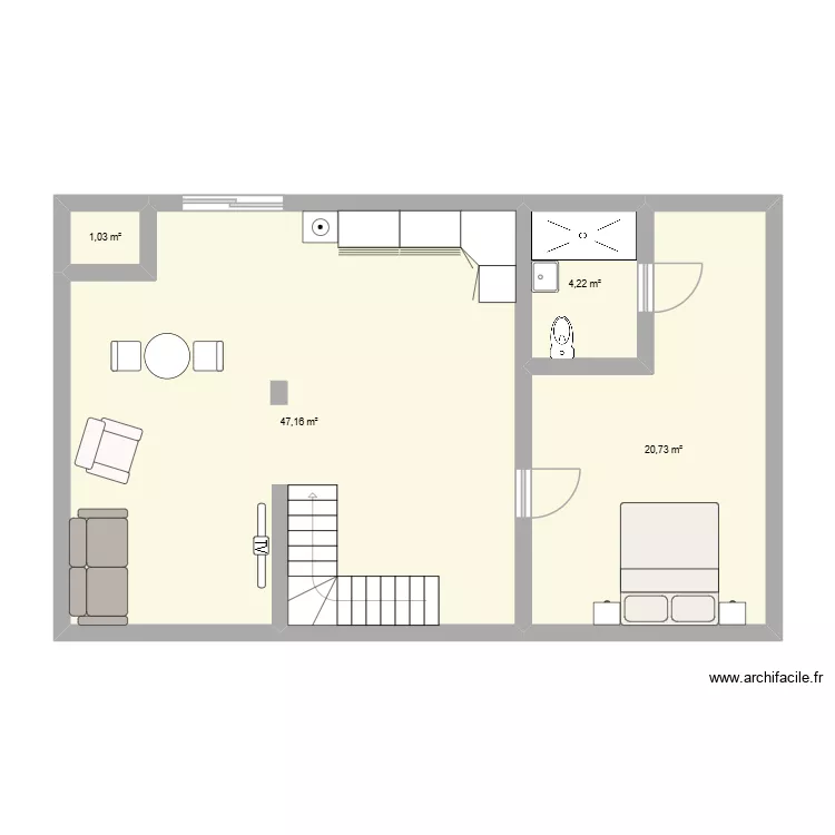 RDC PAPI MAMIE. Plan de 4 Pièces et 73 m²