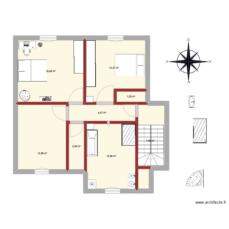 Maison_étage. Plan de 8 pièces et 72 m2