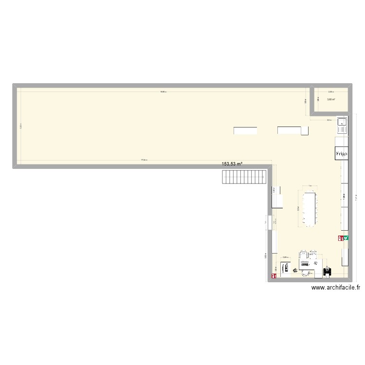 1 er étage. Plan de 2 pièces et 157 m2
