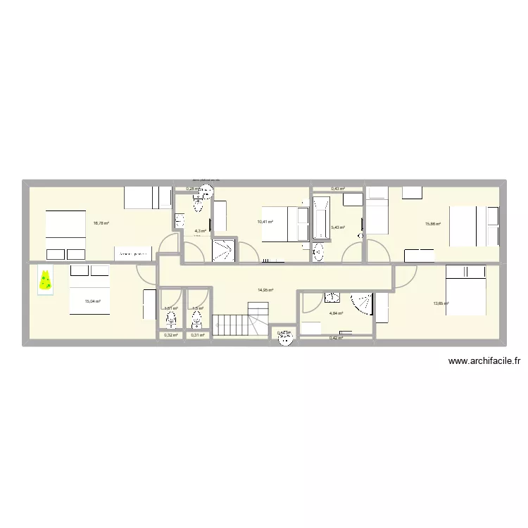 etage maison principale. Plan de 17  et 107 m²