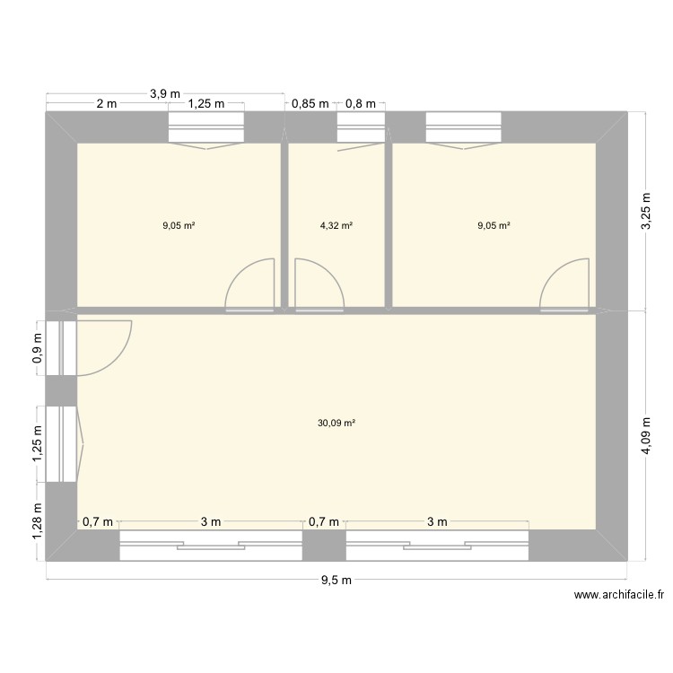 Maison puit coq. Plan de 4 pièces et 53 m2