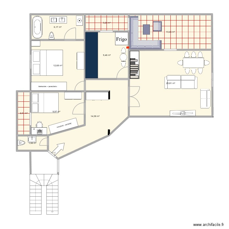 appartement. Plan de 10 pièces et 100 m2