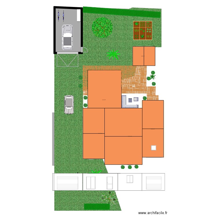 Mon garage au fond. Plan de 6 pièces et 136 m2