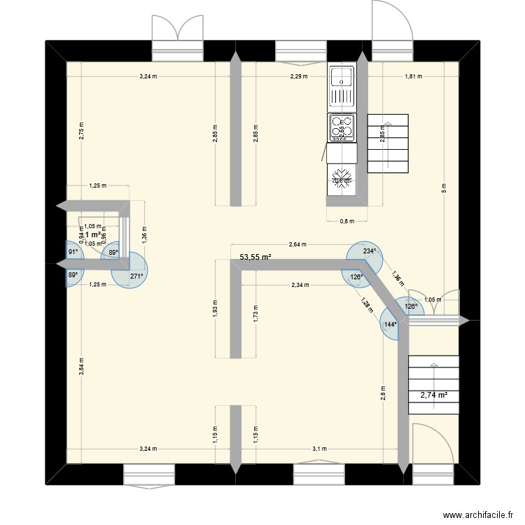 VAUBAN. Plan de 3 pièces et 57 m2