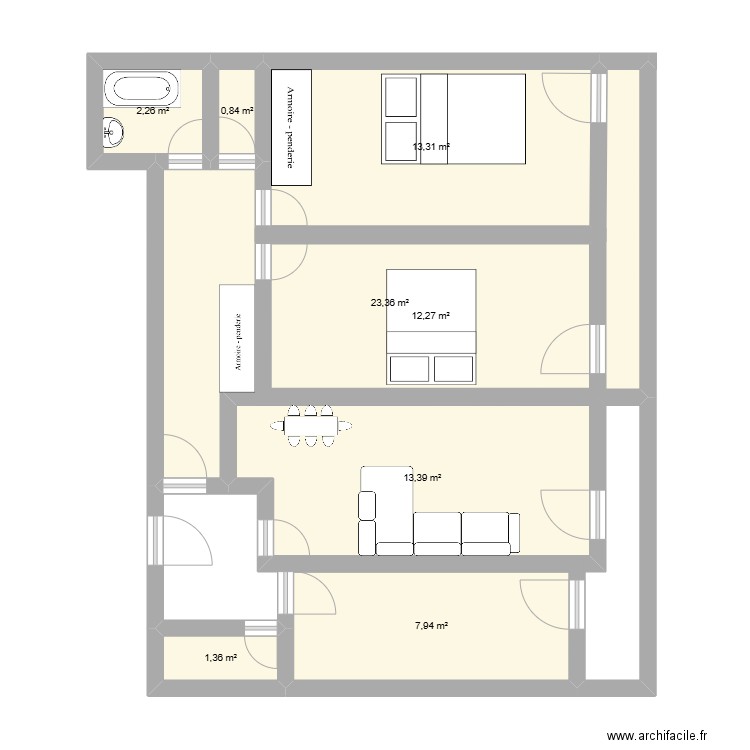 cergy. Plan de 8 pièces et 75 m2