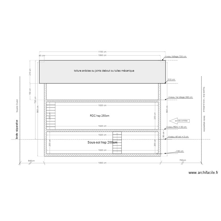 maison Douvres 73m² / plan coupe 2 réhausse. Plan de 3 pièces et 79 m2