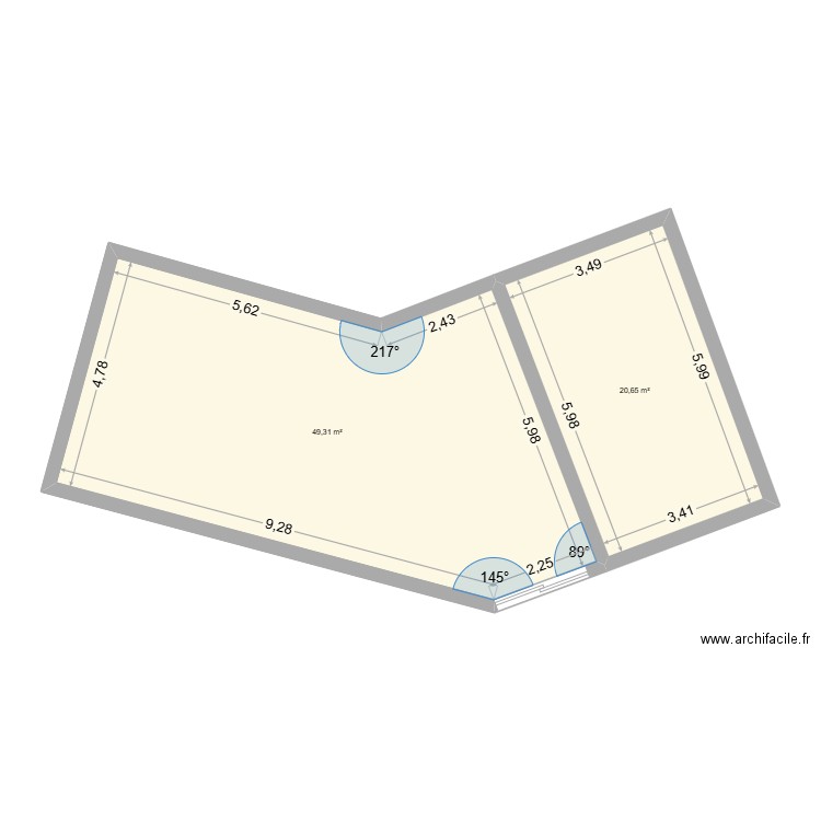 plan 1969. Plan de 2 pièces et 70 m2