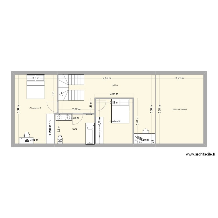 etage maison. Plan de 5 pièces et 77 m2