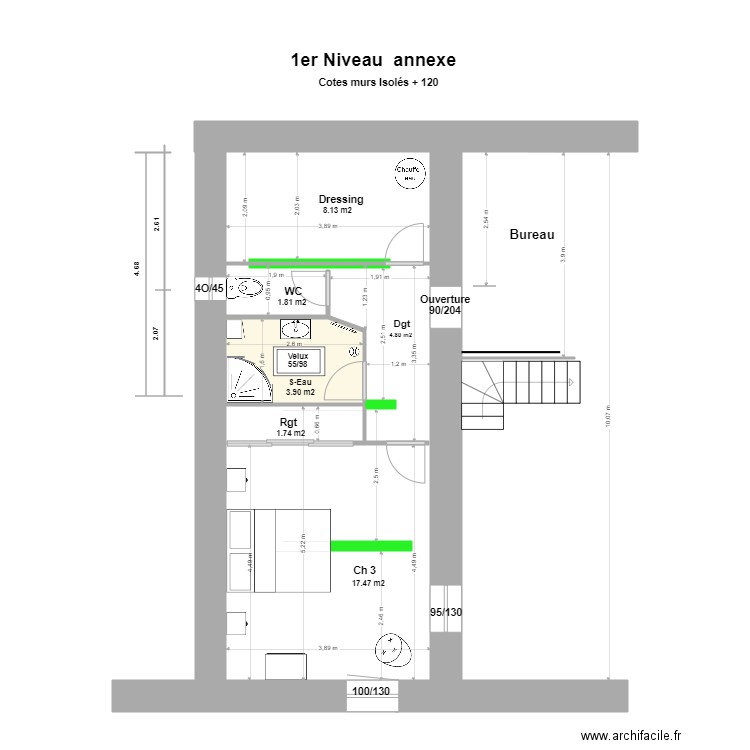 Détails ANNEXE 1er Niveau. Plan de 2 pièces et 6 m2