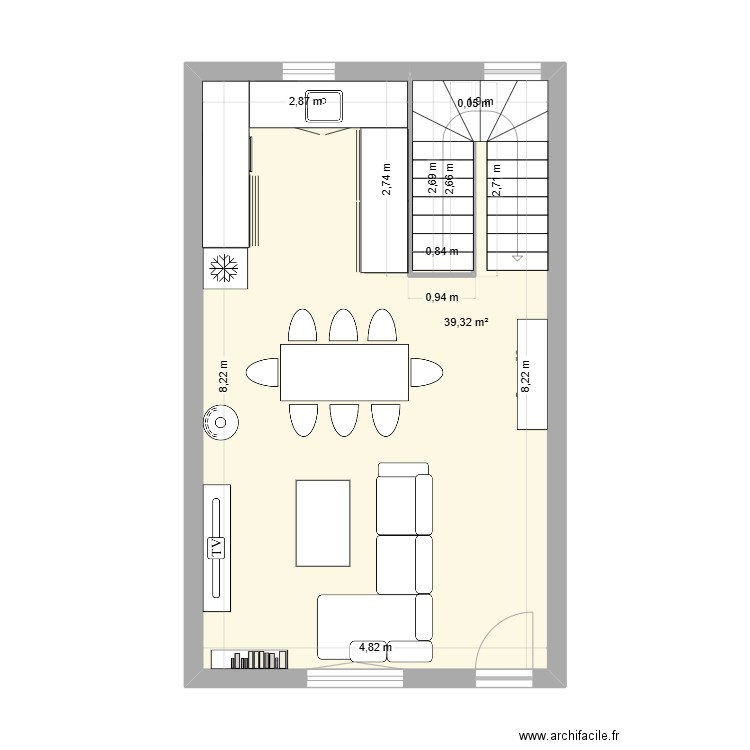 262 république RDC. Plan de 1 pièce et 39 m2