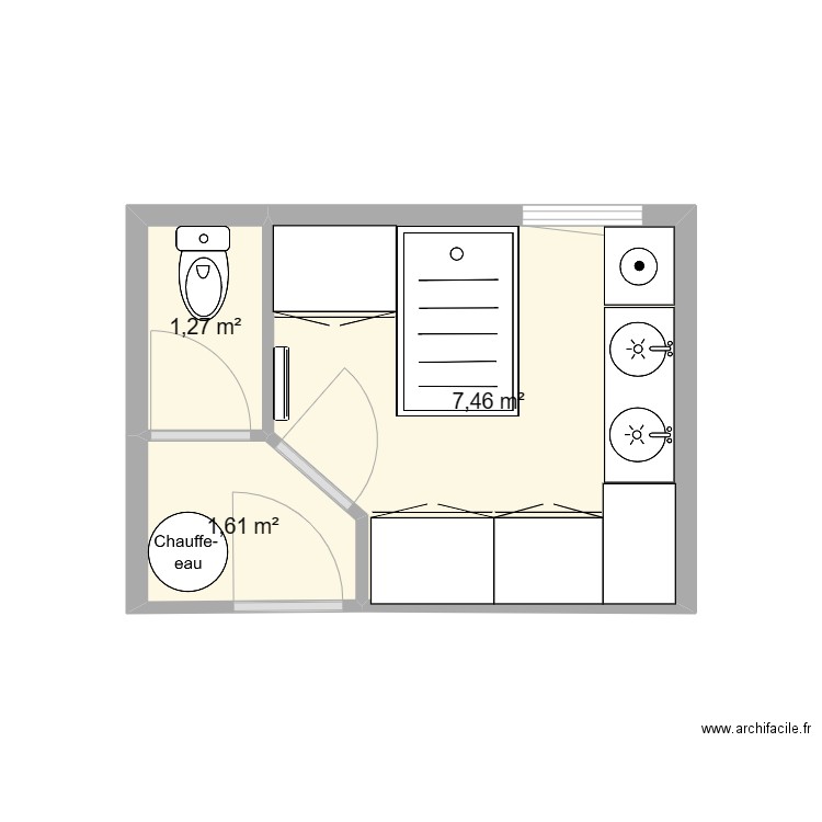 salle de bain Gwendoline 2. Plan de 3 pièces et 10 m2