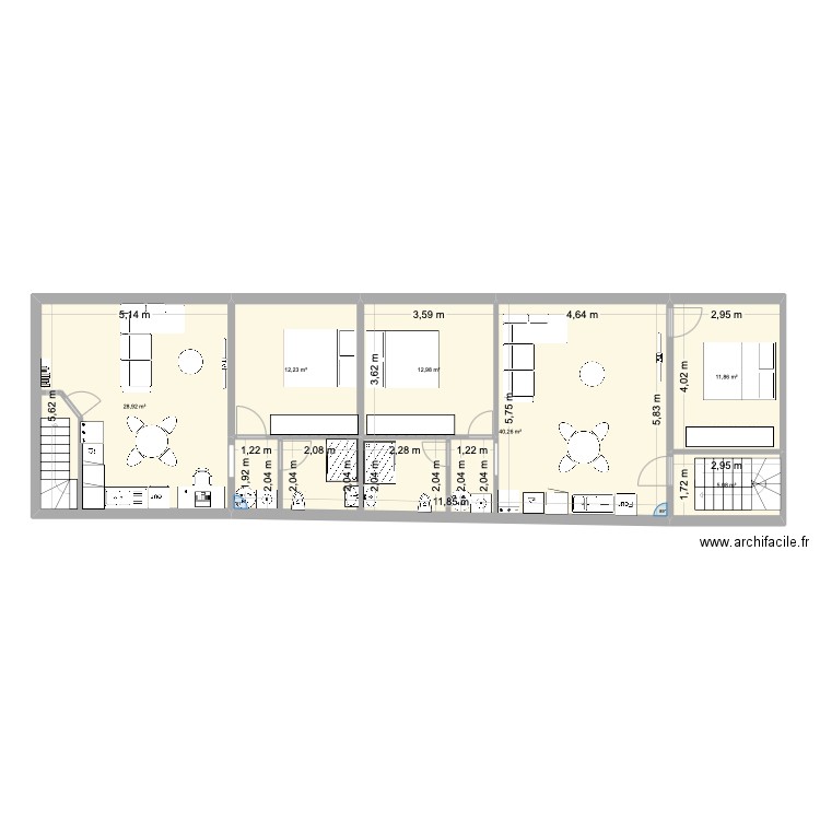 venelle point du jour V2. Plan de 6 pièces et 111 m2