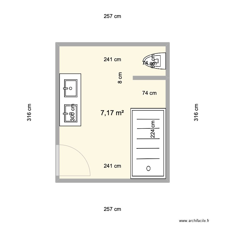 SDB RIZZOTTO. Plan de 1 pièce et 7 m2