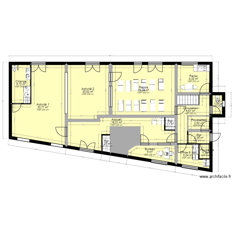 94B38P_projet jordan 1. Plan de 19 pièces et 185 m2