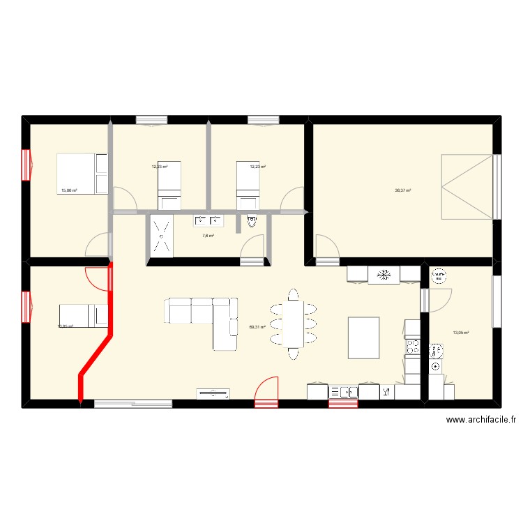 Batiment N°1 - Résidence Principal -. Plan de 8 pièces et 180 m2