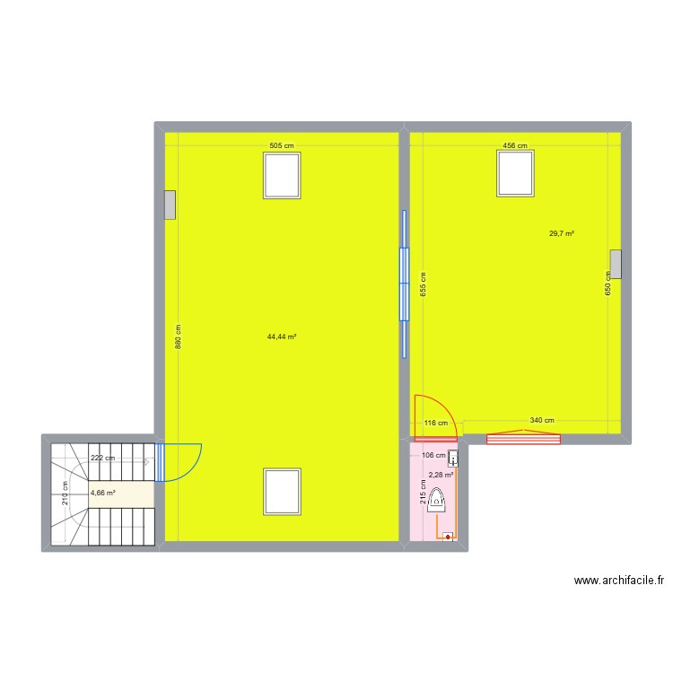Bombart R+2. Plan de 4 pièces et 81 m2