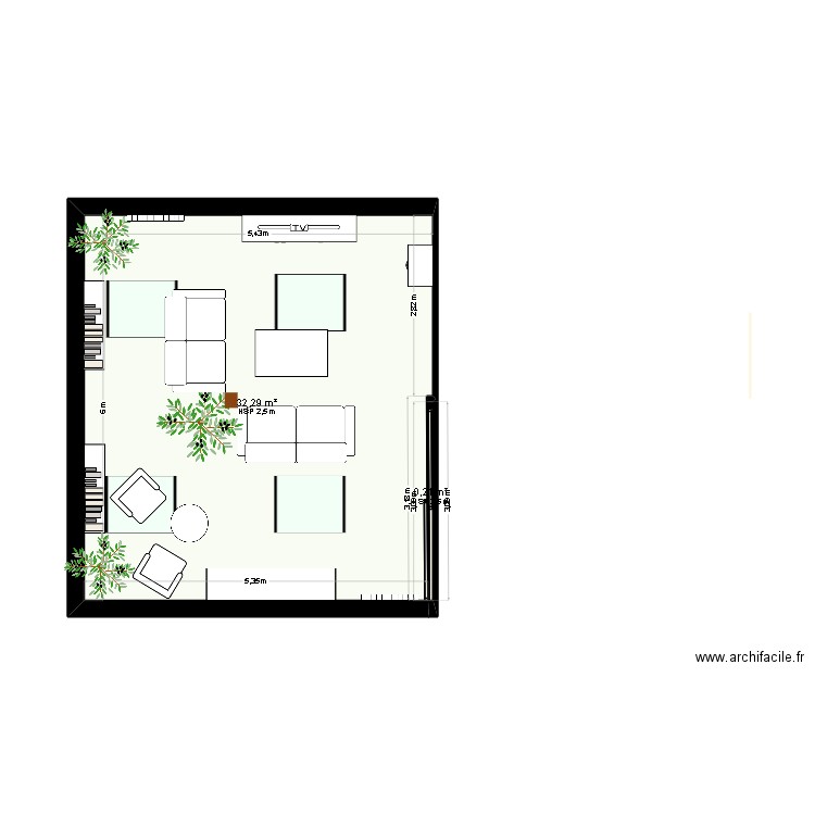 SALON. Plan de 2 pièces et 33 m2