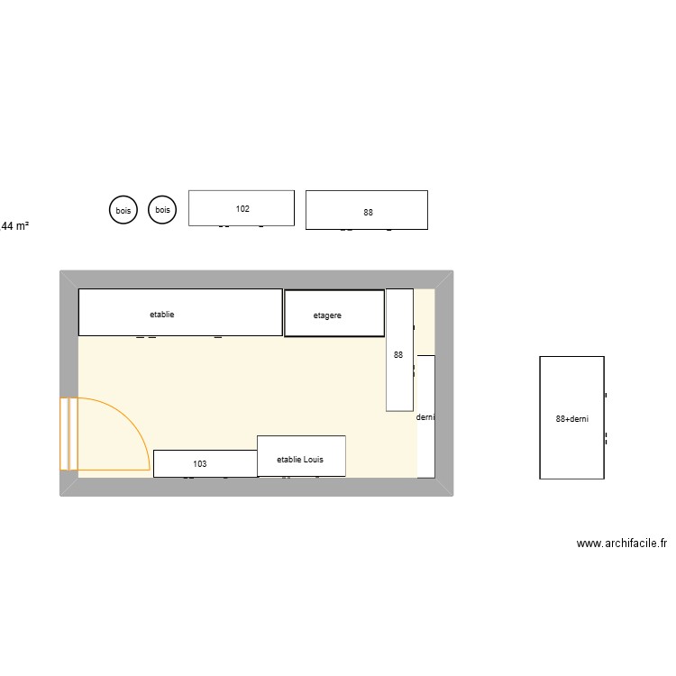 etablie papa. Plan de 1 pièce et 14 m2
