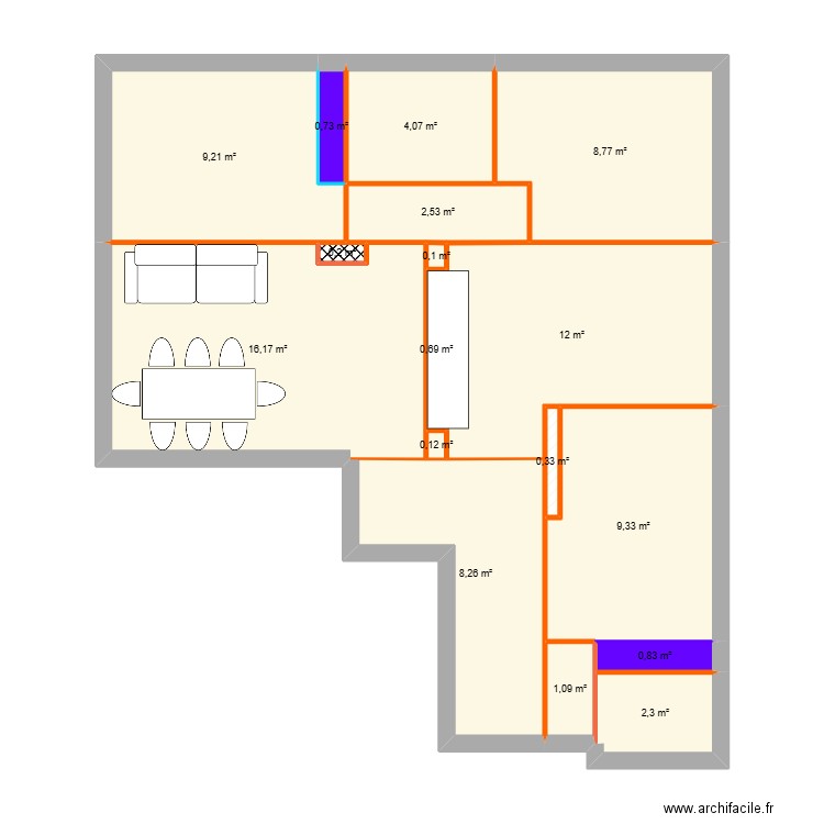 abGreg. Plan de 17 pièces et 77 m2