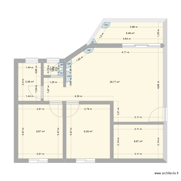 PM Jubilé 01. Plan de 7 pièces et 61 m2