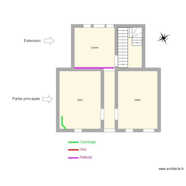 Doriant RDC. Plan de 5 pièces et 52 m2