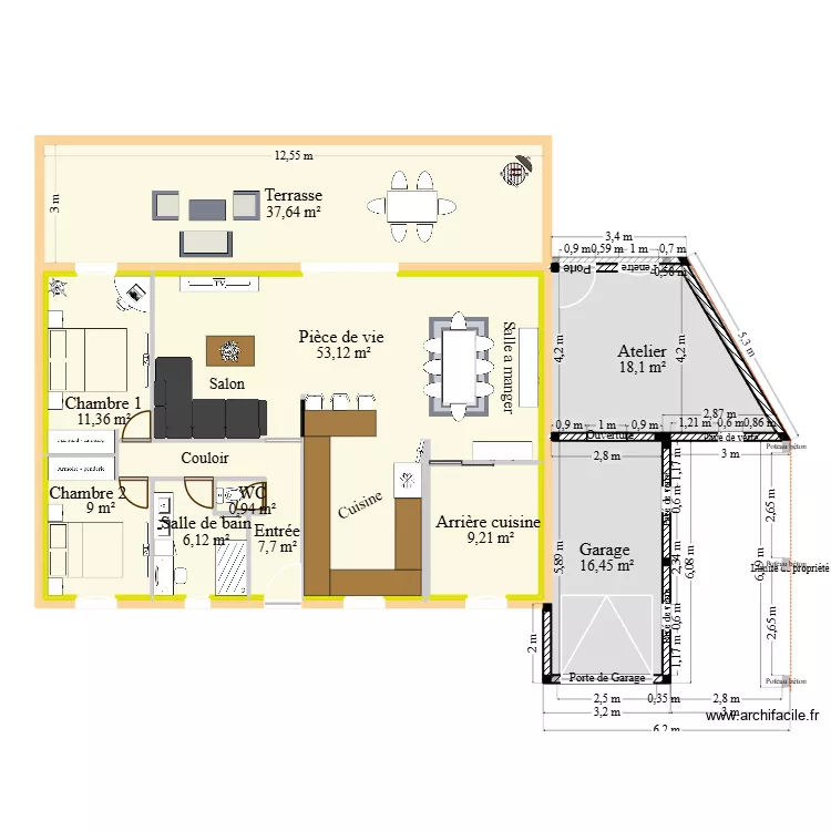 maaa. Plan de 16  et 232 m²