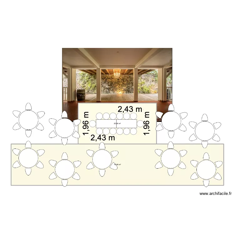 plan table. Plan de 2  et 96 m²