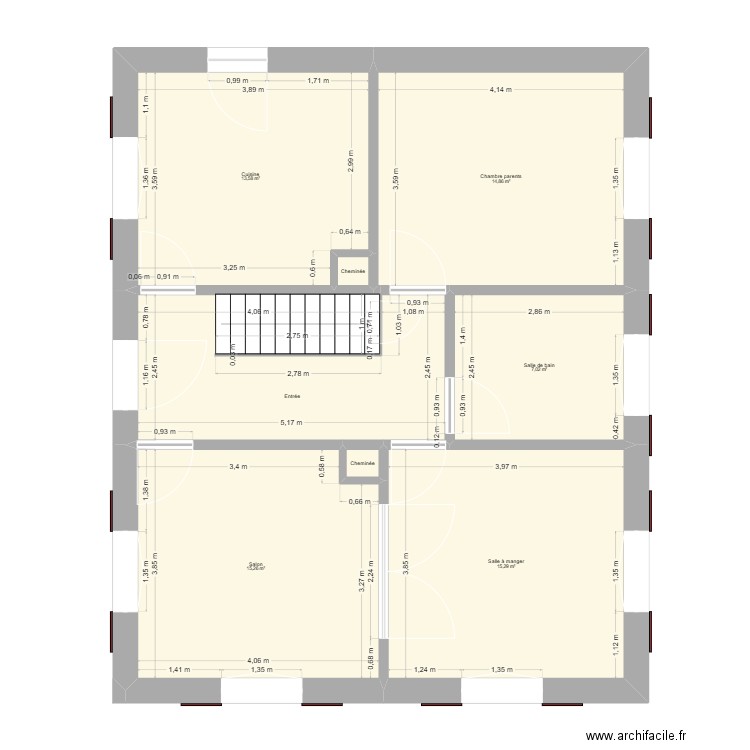 Existant à vérifier. Plan de 8 pièces et 79 m2