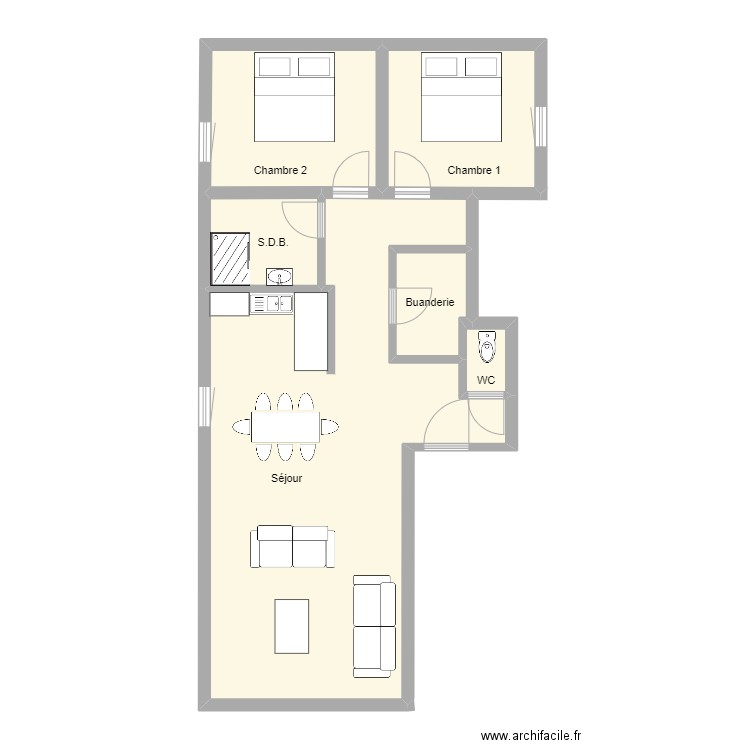 BIEVRE (Appartement Neufs) Jaune. Plan de 6 pièces et 77 m2