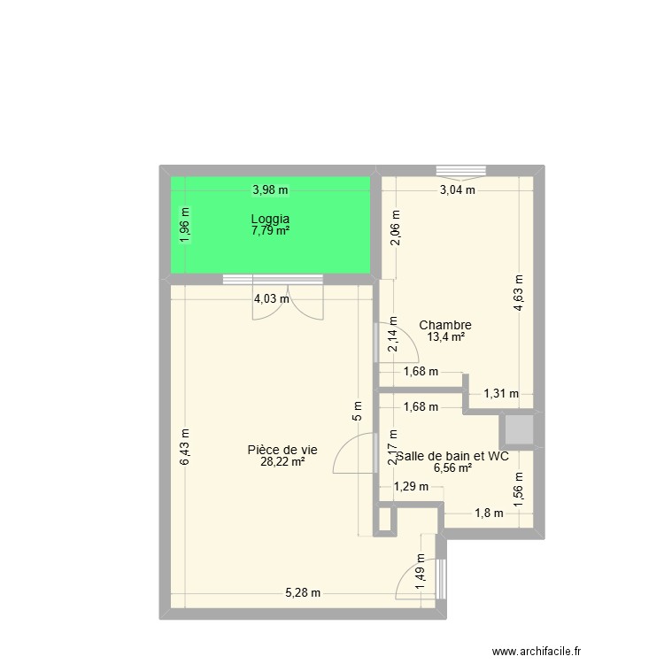 VILLEMIN. Plan de 6 pièces et 56 m2
