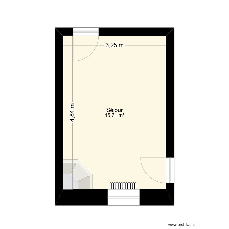Séjour. Plan de 1 pièce et 16 m2